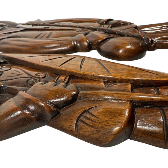 Vintage Hand Carved Wood Wall Art Spoon & Fork Set 26" & 30" Folk Decor - Picture 7 of 9